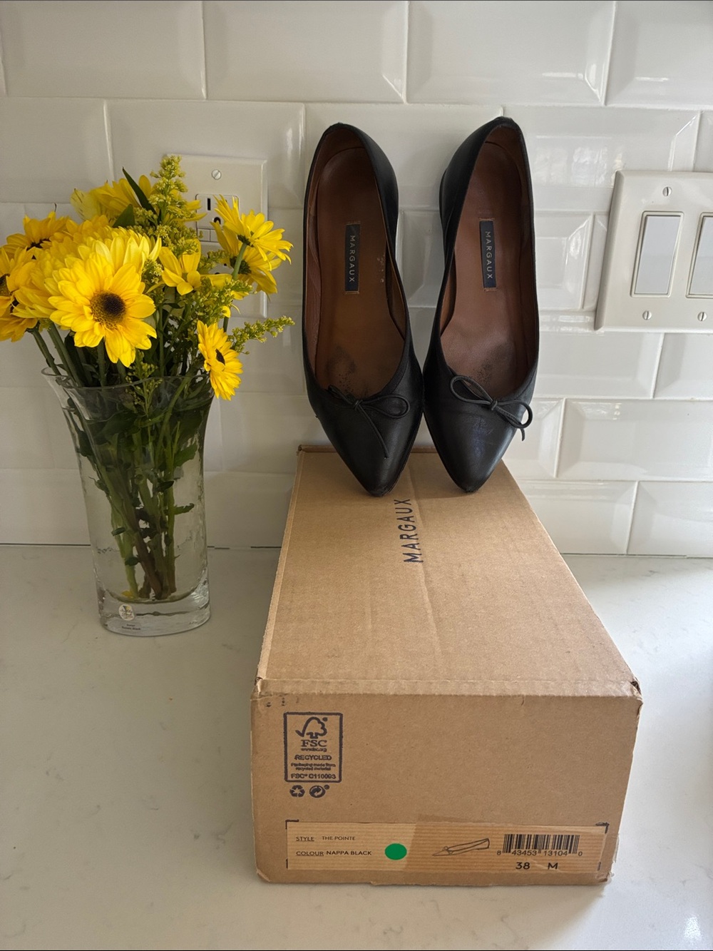 Margaux Black Pointed-Toe Ballet Flats with Bow